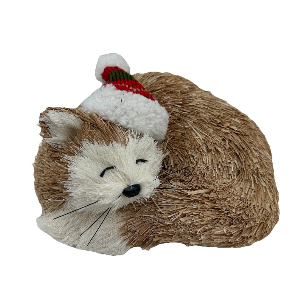 Pier 1 Cat Figurine Decoration Cat Wearing A Hat Winter Woodland 7"